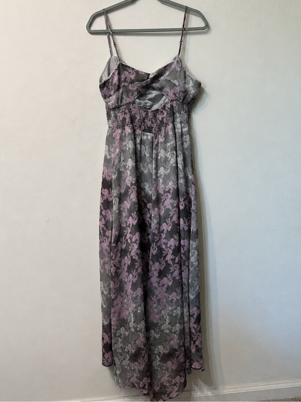 Princess Vera Wang Floral Maxi Dress XL High-Low Boho Smocked Waist Gray Pink